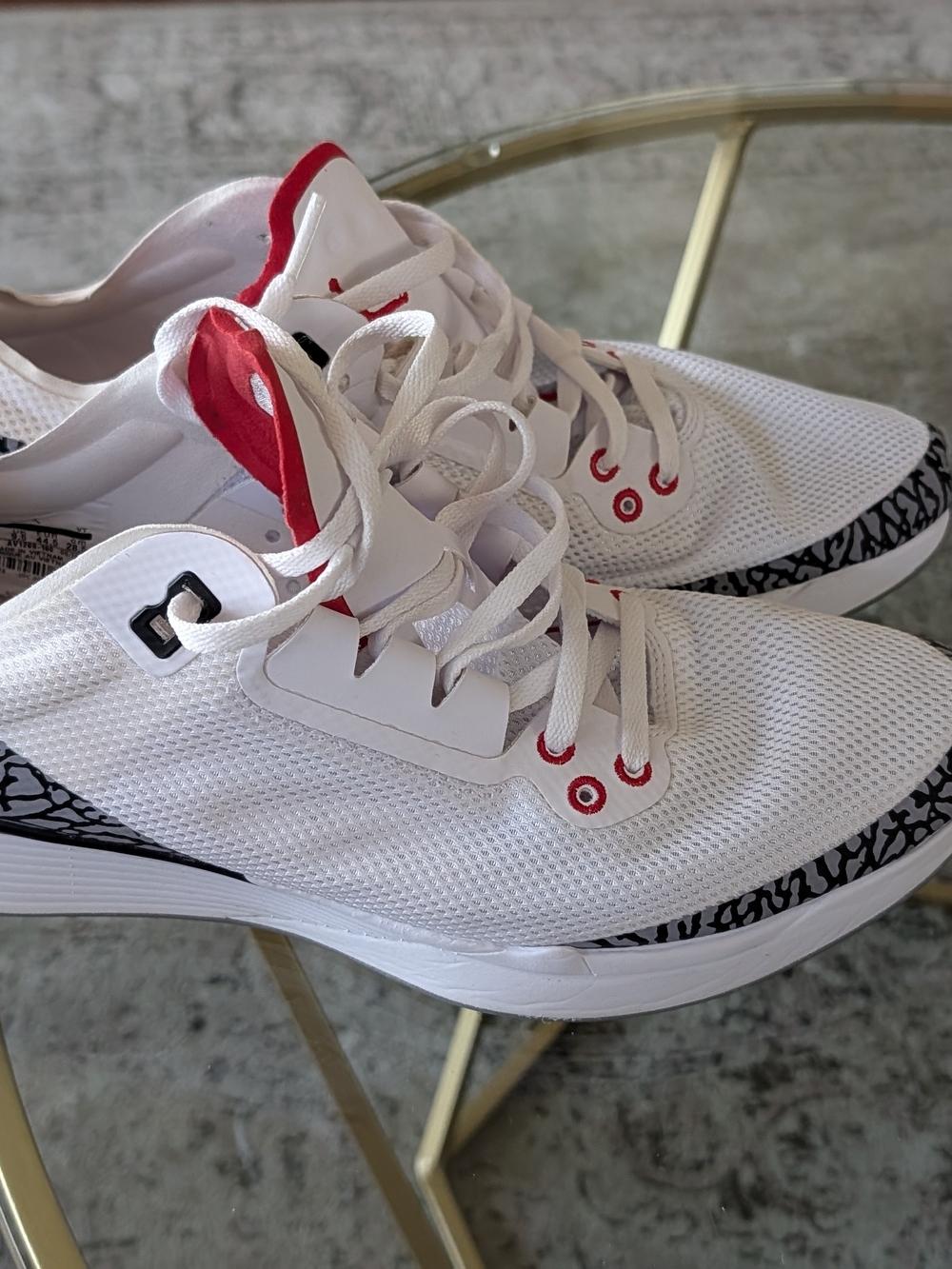Jordan Men’s White Sneakers with Black & Red Accents - Picture 4 of 5